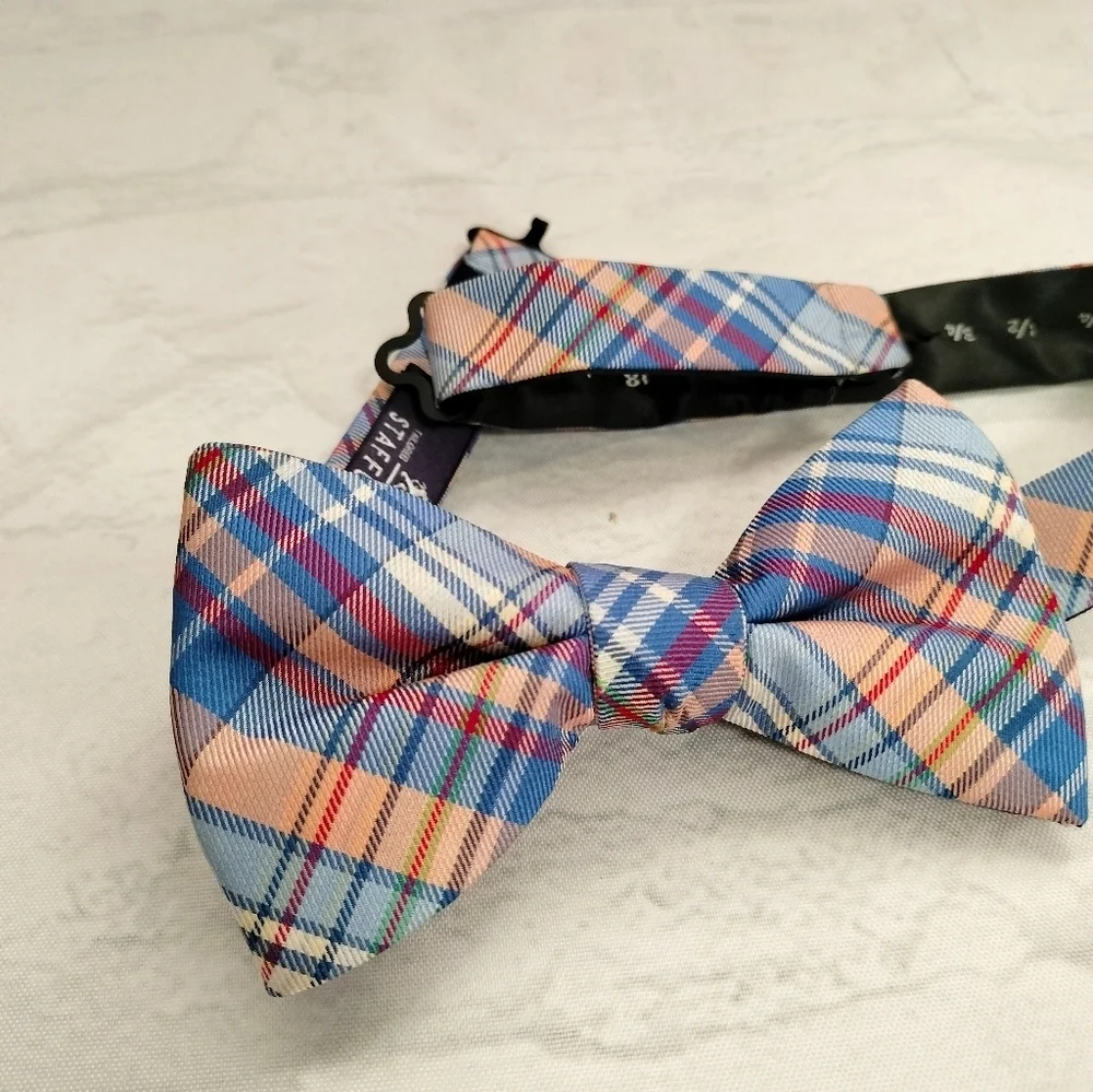 Stafford Bow Tie Blue Orange Plaid 2.25